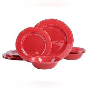 NEW LAURIE GATES 12 PIECE MELAMINE DINNERWARE SET
